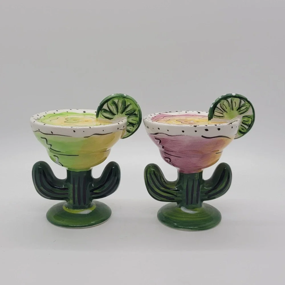 C.A. Ceramic Margarita Cactus Salt and Pepper Shaker Set Southwest Barware Decor